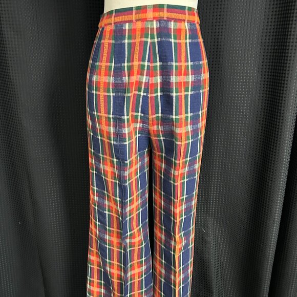 Vintage 1960S Women's Vibrant Check Leisure Suit Mod Disco Flare Leg Pant Set - Picture 13 of 14